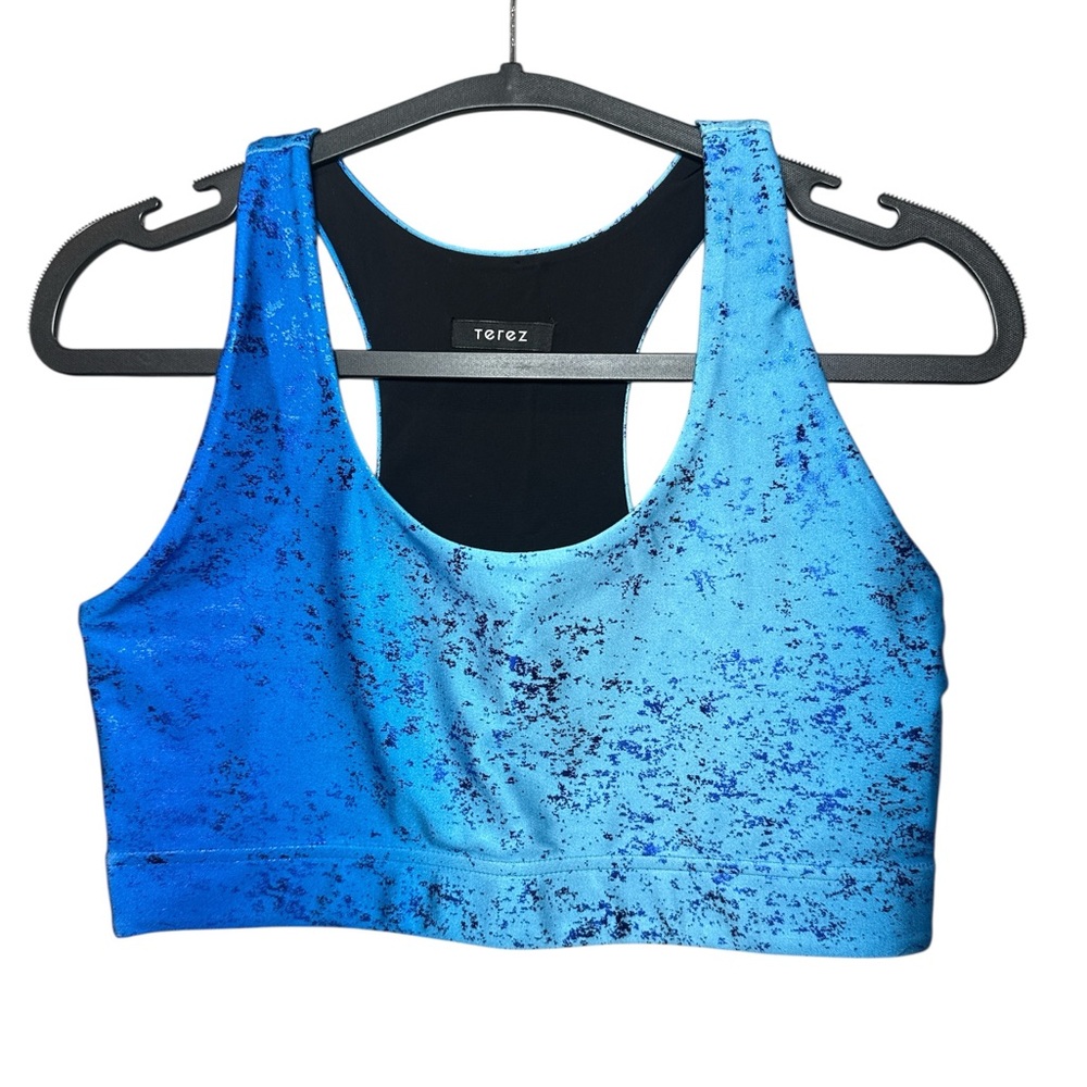 Terez Blue Foil Print Sports Bra Women’s Large‎ Lined Activewear